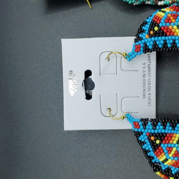 NWT Handmade Southwestern  Aztec Seedbead Tassel Dangle Earrings Plated 2 Choice - Picture 8 of 8